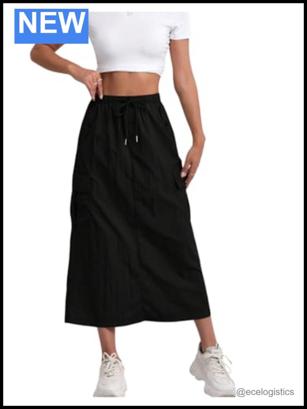 Y2K Cargo Skirt High Rise Long A-Line with Pockets Drawstring
